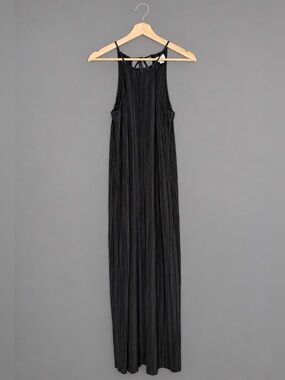 A New Day Black Pleated Maxi Dress Size L Tie Back